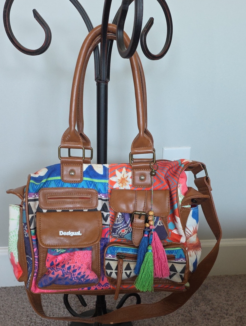 Desigal colorful fancy print canvas double strap purse